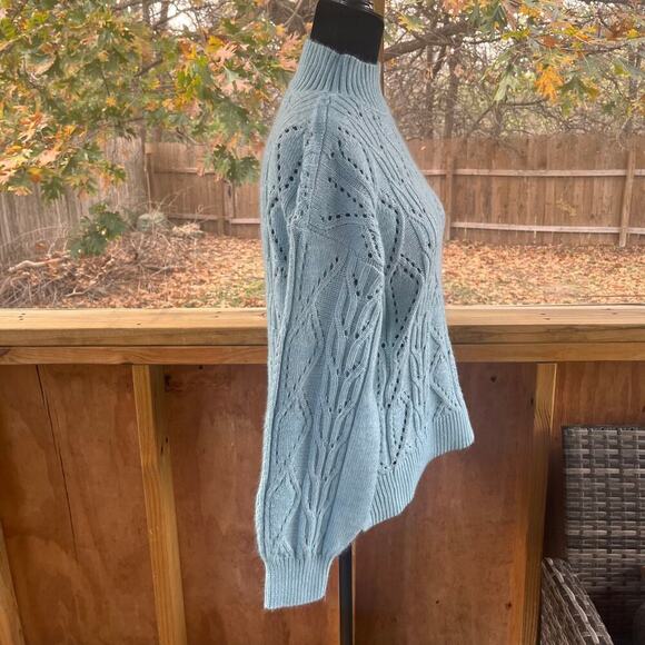 LOFT Women's Pointelle Powder Blue Mock Neck Sweater Size S - Picture 2 of 8